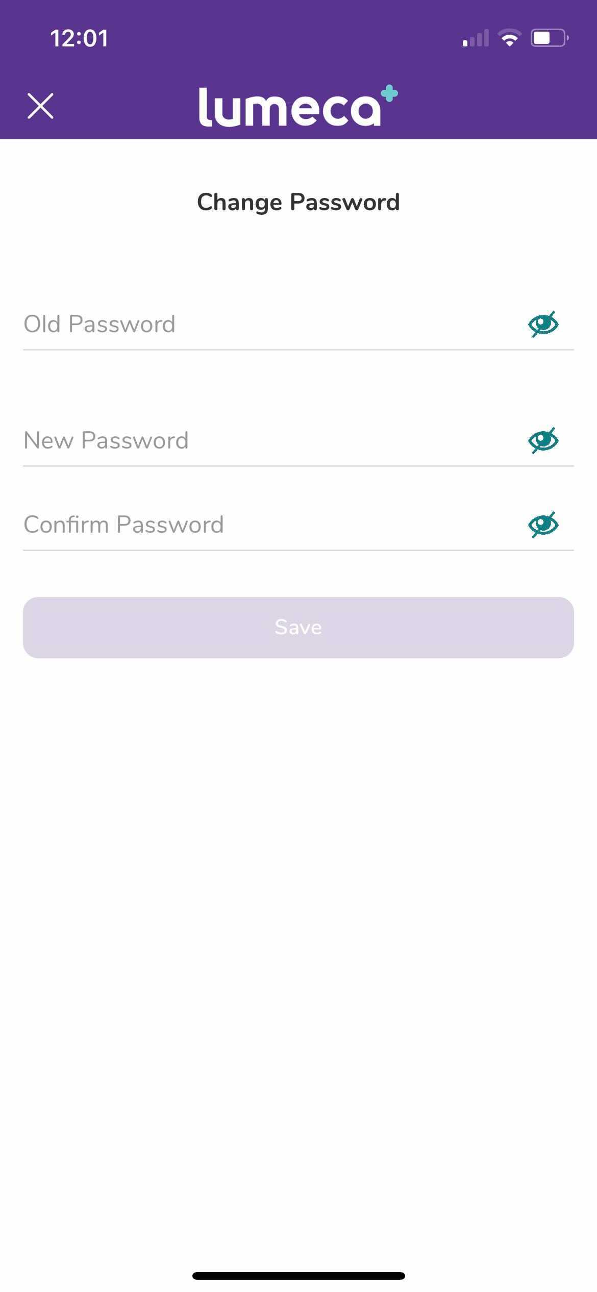 Mobile_Screenshot_showing_Old_Password_line_item_entry_and_two_line_item_entries_for_creating_a_New_Password_and_then_Confirm_Password_to_re-enter_new_one._Save_button_shown_below.jpg